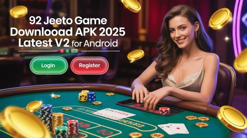 92 Jeeto Game” welcome screen displaying login and signup buttons